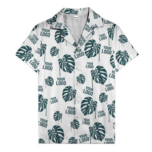 monstera leaves & custom logo repeat black white hawaiian shirt