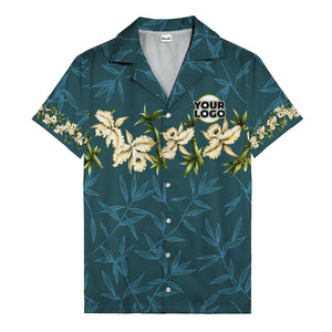 orchid & bamboo photoreal black hawaiian shirt