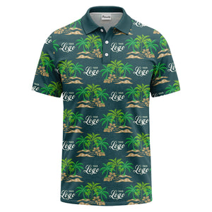 palm trees island scene repeat graphic polo shirt for men