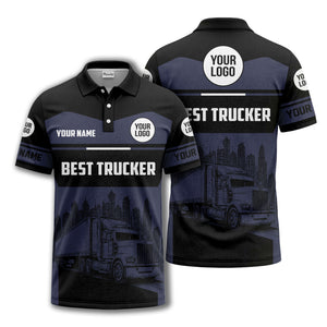 semi-truck cityscape graphic polo shirt for trucker pride