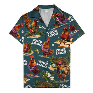 surfing roosters riding waves aloha hawaiian shirt with surfboards
