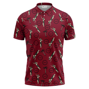 vintage hula dancers & palm trees black hawaiian polo shirt for men