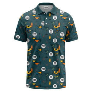 vintage illustrated martini & champagne glasses repeat polo shirt for men