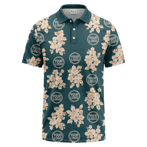 watercolor cherry blossom custom logo repeat polo shirt in black