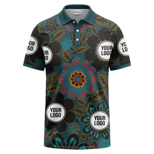 watercolor floral burst and olive leaves polo shirt for men