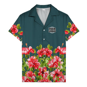 watercolor hibiscus & leaf aloha hawaiian shirt for men
