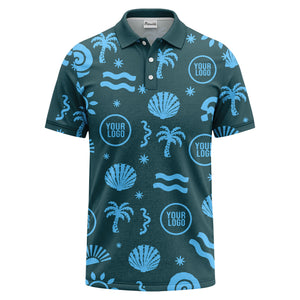 watercolor palm trees seashells waves polo shirt for beach vacation
