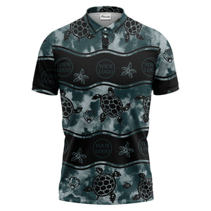 wavy band sea turtles starfish monochrome polo shirt for men
