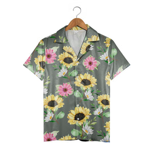 Vibrant Sunflower Bouquet Hawaiian Shirt on Dark Olive Green