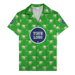 art deco crane silhouette logo beige navy hawaiian shirt