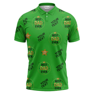 best dad ever crown & stars repeat pattern black gold polo shirt