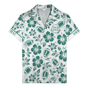 black hibiscus flowers & football silhouettes hawaiian shirt for men