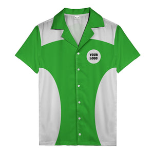 black silver geometric bowling hawaiian shirt with custom logo patch