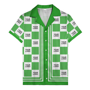 black white checkerboard barcode logo customizable hawaiian shirt