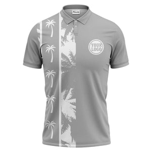 black white palm tree silhouette vertical stripe polo shirt for men
