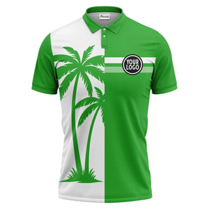 black white palm trees & stripes modern hawaiian polo shirt