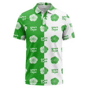 black white rose repeat custom logo monochrome polo shirt