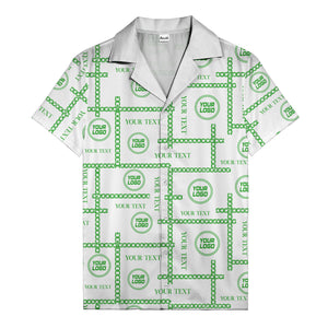 chain link grid custom logo text monochrome black white hawaiian shirt
