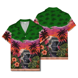 cruise ship sunset palm trees hibiscus flowers hawaiian shirt for men