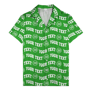 custom logo & repeat text black hawaiian shirt for men