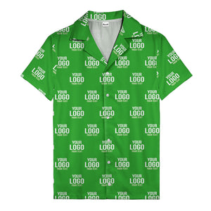 custom logo text repeat pattern black hawaiian shirt for men