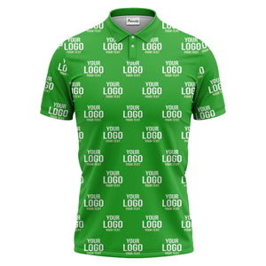 custom logo & text repeat pattern black white gold polo shirt