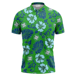 blue tropical floral polo hawaiian shirt