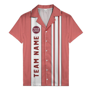 Custom Team Logo Striped Maroon Black White Hawaiian Shirt For Men