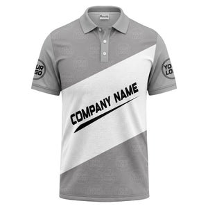 diagonal stripe monogram logo gray white black corporate polo shirt