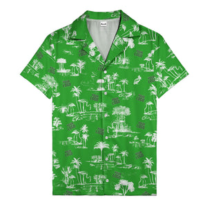 flamingo oasis black palm trees repeat pattern hawaiian shirt for men