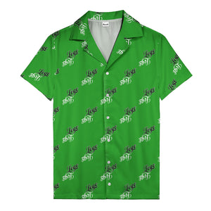 hand-drawn calligraphic script logo repeat black white hawaiian shirt for men