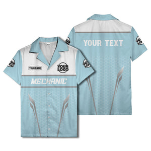 hexagon mechanic logo grid hawaiian shirt for automotive pros