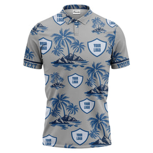 island oasis palm trees & shield logos navy blue tropical polo shirt