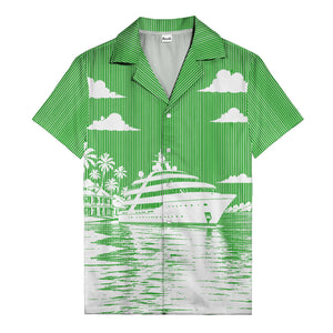 luxury yacht & palm trees tropical beach scene hawaiian shirt