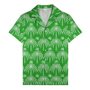 monochrome palm tree & custom logo repeat hawaiian shirt for men