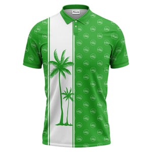 monochrome palm tree silhouette & logo repeat polo shirt