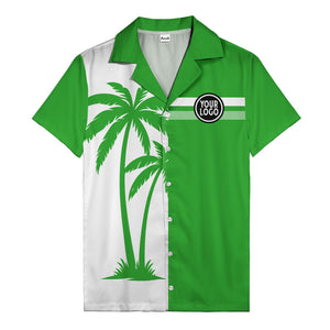 monochrome palm tree silhouette & stripe hawaiian shirt for men