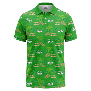 palm trees island scene repeat graphic polo shirt for men