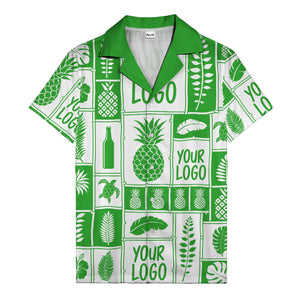 pineapple palm leaf sea turtle grid hawaiian shirt for men