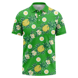pineapple plumeria repeat pattern black polo shirt for men