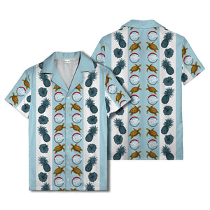 sea turtles & pineapple hibiscus striped hawaiian shirt