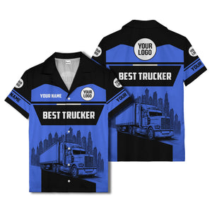 semi-truck cityscape hawaiian shirt for road-warrior professionals