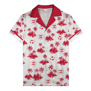 soccer balls & palm trees island repeat black white hawaiian shirt