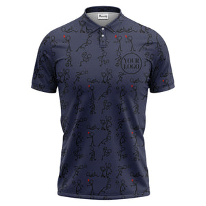 stick figure soccer players & balls cartoon polo shirt for men
