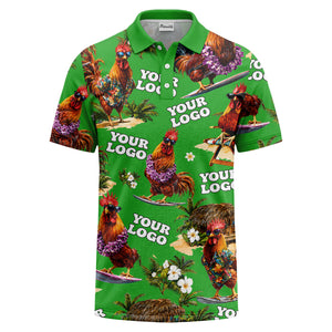 surfing roosters surfboards lei palm trees photorealistic polo shirt