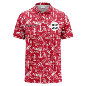 vintage airplane blueprint sketches propeller wings polo shirt for men