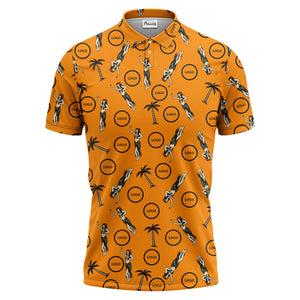 vintage hula dancers & palm trees black hawaiian polo shirt for men