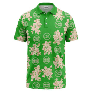 watercolor cherry blossom custom logo repeat polo shirt in black