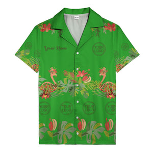 watercolor flamingo palm tropical flowers black hawaiian shirt