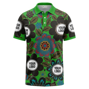watercolor floral burst and olive leaves polo shirt for men